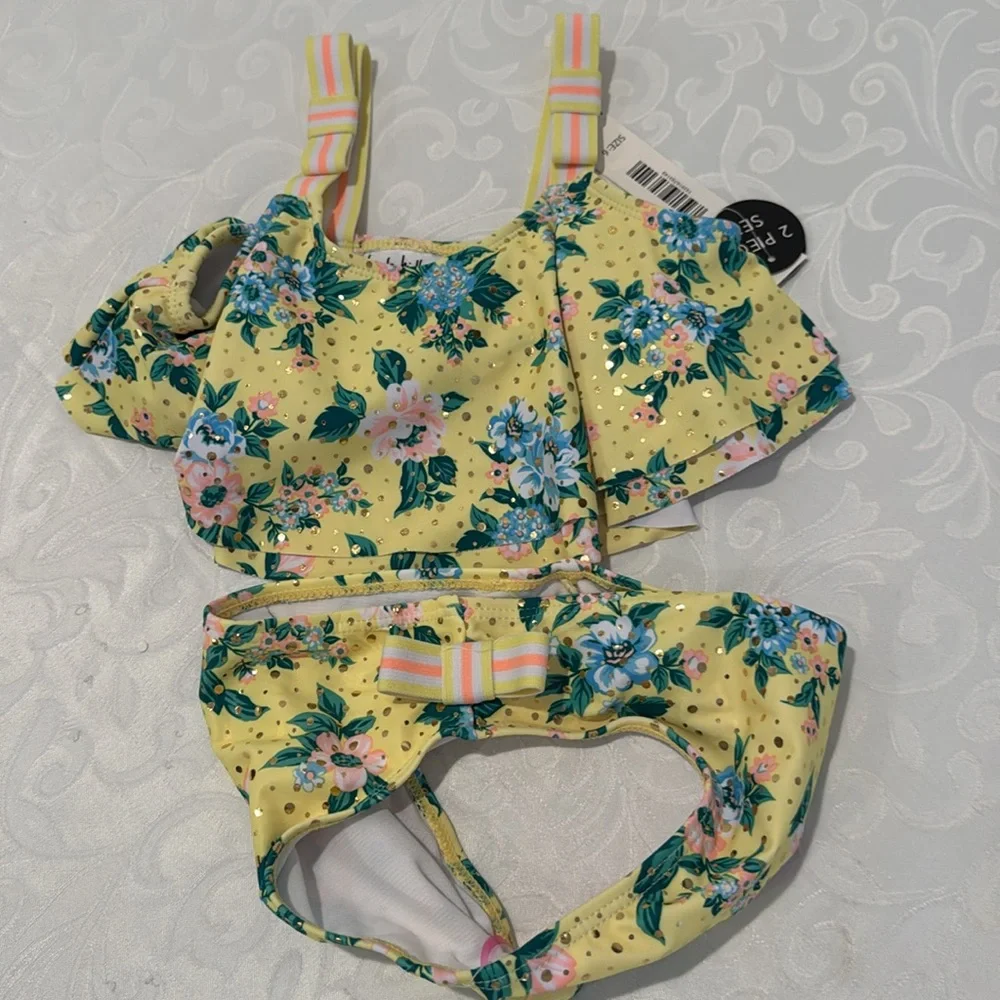 Nicole Miller Kids Floral Ruffle 2 Piece Swim Set  size 6. - Picture 6 of 12